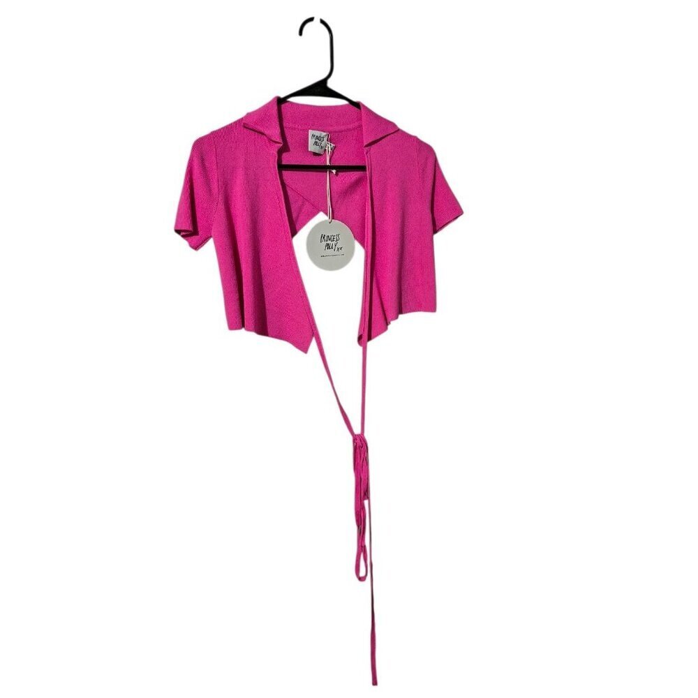 Princess Polly Pink Wrap Reynolds Collar Open Back Top Size 2 NWT